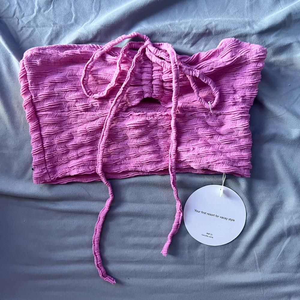 NWT pink tie halter or strapless top